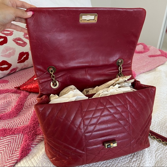 SOLD LANVIN HAPPY red quilted flap bag gold chain large - Picture 8 of 16